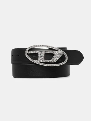 Diesel pasek skórzany OVAL D LOGO B-1DR STRASS damski kolor czarny X09611.P6364
