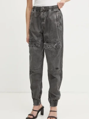 Diesel spodnie bawełniane P-RIDE-Q3 TROUSERS kolor szary fason cargo high waist A17383.0NJBP