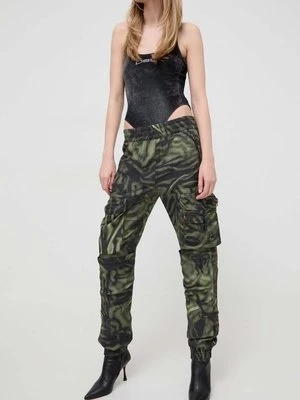 Diesel spodnie damskie kolor zielony fason cargo high waist