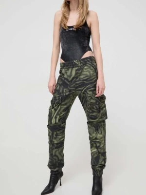 Diesel spodnie damskie kolor zielony fason cargo high waist