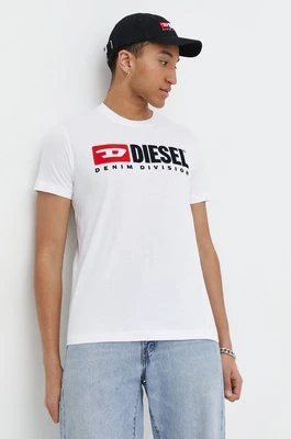 Diesel t-shirt bawełniany T-DIEGOR-DIV męski kolor biały z aplikacją
