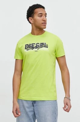 Diesel t-shirt bawełniany męski kolor zielony z nadrukiem