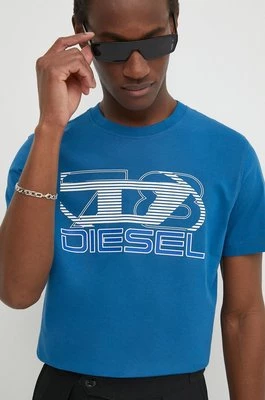 Diesel t-shirt bawełniany T-DIEGOR-K74 męski kolor niebieski z nadrukiem A12502.0GRAI