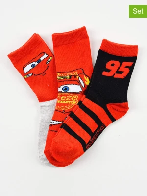 Disney Cars Skarpety (3 pary) "Auta" w kolorze jasnoszaro-czerwono-czarnym rozmiar: 31-34