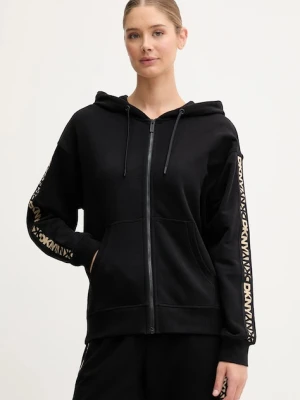 Dkny bluza bawełniana damska kolor czarny z kapturem z aplikacją DP5J9645