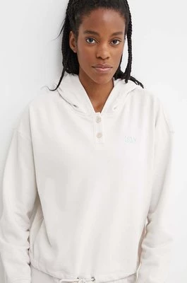 Dkny bluza damska kolor beżowy z kapturem z aplikacją