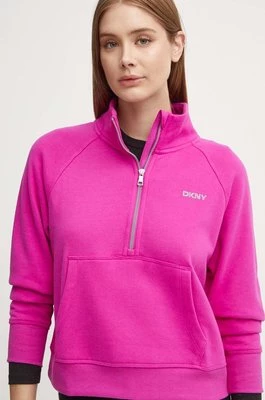 Dkny bluza damska kolor różowy z kapturem z aplikacją DP4T9993