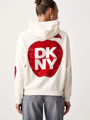 DKNY bluza z kapturem damska z bawełną beżowy