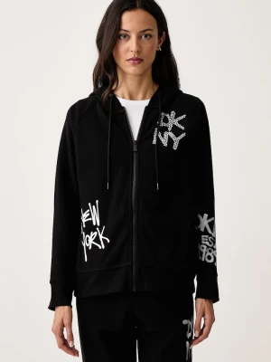 DKNY bluza z kapturem damska z bawełną czarny