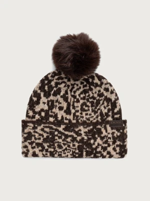 DKNY czapka z pomponem damska z dodatkiem wełny brązowy