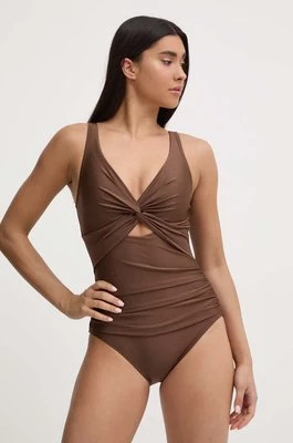 Dkny jednoczęściowy strój kąpielowy kolor brązowy lekko usztywniona miseczka DI4MS518