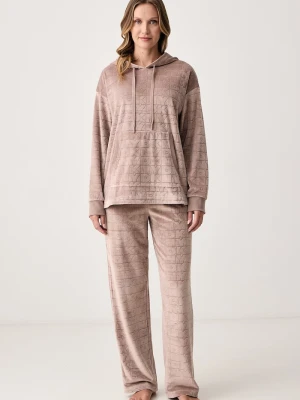 DKNY komplet lounge damski welurowy beżowy