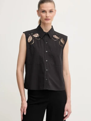 Dkny koszula bawełniana damska kolor czarny regular z kołnierzykiem klasycznym P5DM0B45