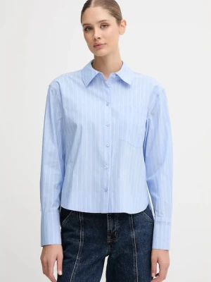 Dkny koszula bawełniana damska kolor niebieski relaxed z kołnierzykiem klasycznym DJ5W2129