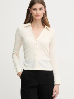 Dkny koszula damska kolor beżowy slim z kołnierzykiem klasycznym DJ5T1385