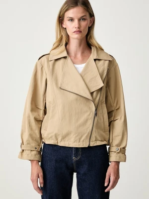 DKNY krótka kurtka damska z bawełną beżowy