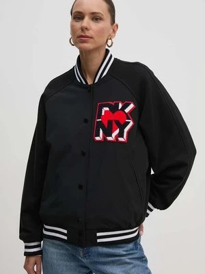 Dkny kurtka bomber damski kolor czarny przejściowa oversize D2E4A109