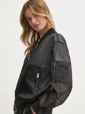 Dkny kurtka bomber damski kolor czarny przejściowa P4JC7WA5