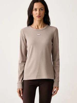 DKNY longsleeve damski z bawełną beżowy