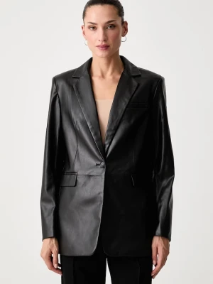 DKNY marynarka jednorzędowa damska z imitacji skóry czarny