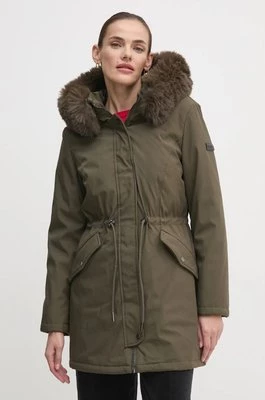 Dkny parka damska kolor zielony zimowa DLEMPT22