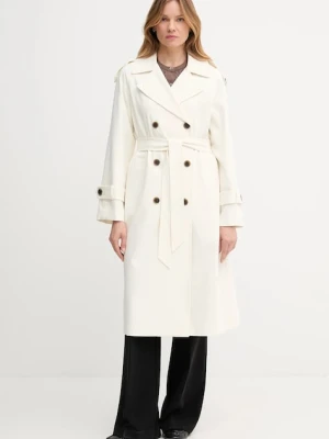 Dkny płaszcz damski kolor beżowy przejściowy dwurzędowy DLEMPQ97