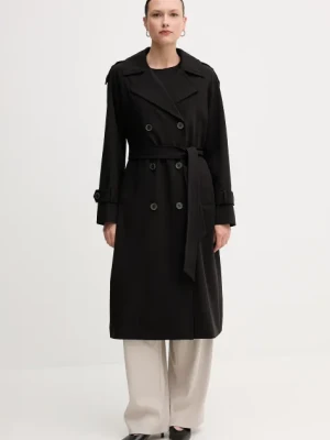 Dkny płaszcz damski kolor czarny przejściowy dwurzędowy DLEMPQ97