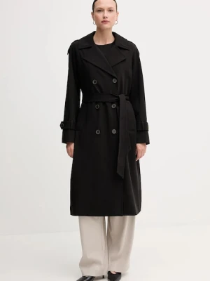 Dkny płaszcz damski kolor czarny przejściowy dwurzędowy DLEMPQ97