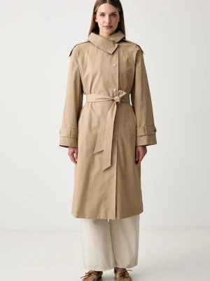 DKNY płaszcz damski z bawełną beżowy