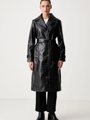 DKNY płaszcz damski z imitacji skóry czarny