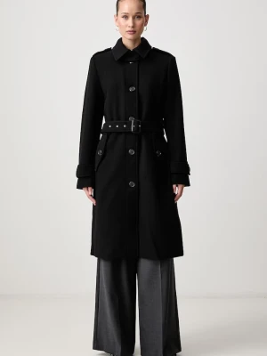 DKNY płaszcz damski z wełną czarny
