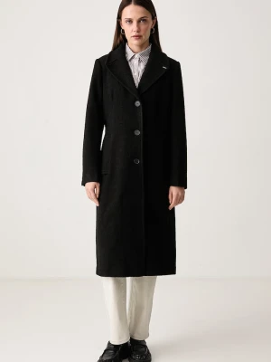 DKNY płaszcz damski z wełną czarny