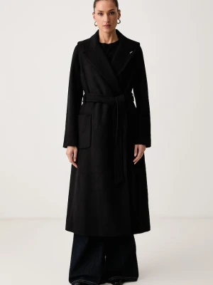 DKNY płaszcz damski z wełną czarny