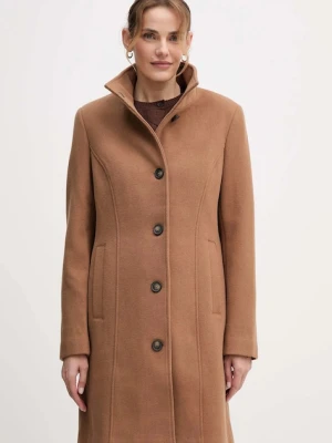 Dkny płaszcz wełniany kolor brązowy przejściowy DLEMW021