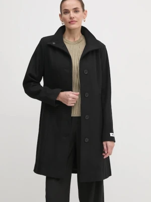 Dkny płaszcz wełniany kolor czarny przejściowy DLEMW021