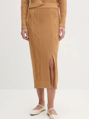 Dkny spódnica kolor brązowy midi prosta DJ4R0377