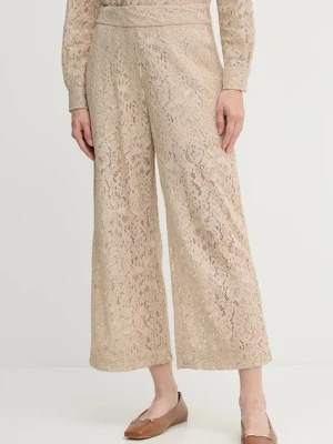 Dkny spodnie damskie kolor beżowy proste high waist DJ5P3081
