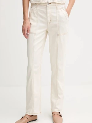 Dkny spodnie damskie kolor beżowy proste high waist P5DKXB18
