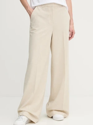 Dkny spodnie damskie kolor beżowy szerokie high waist UD5PS051