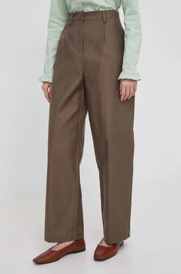 Dkny spodnie damskie kolor brązowy proste high waist D2A4K022