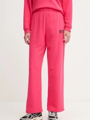 Dkny spodnie dresowe bawełniane damskie kolor różowy z aplikacją DP5P3650