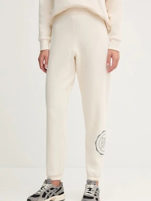 Dkny spodnie dresowe damskie kolor beżowy z aplikacją DP5P3667