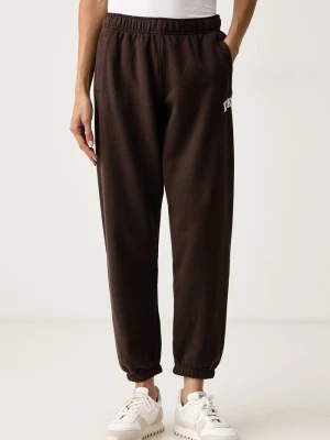 DKNY spodnie dresowe damskie z bawełną brązowy