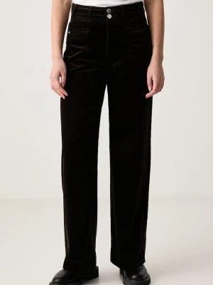 DKNY spodnie wide leg damskie sztruksowe brązowy