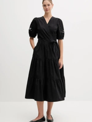 Dkny sukienka bawełniana kolor czarny midi rozkloszowana P5DB0B48