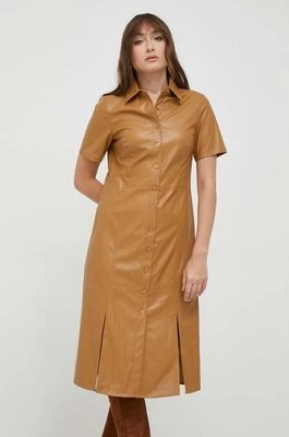 Dkny sukienka kolor brązowy midi prosta