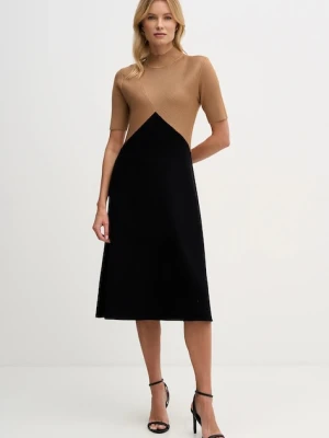 Dkny sukienka kolor brązowy midi rozkloszowana DD5D5150