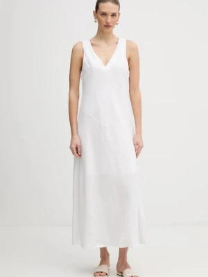 Dkny sukienka lniana kolor biały maxi rozkloszowana P4KBCZ70
