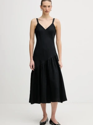 Dkny sukienka lniana kolor czarny midi rozkloszowana P5JNCD88