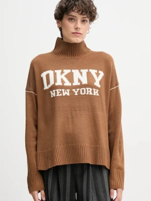 Dkny sweter damski kolor brązowy z półgolfem DJ4R0386